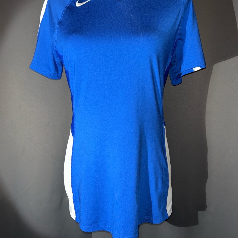 Nike Women's Royal Blue and White short sleeve athletic training Top mesh back